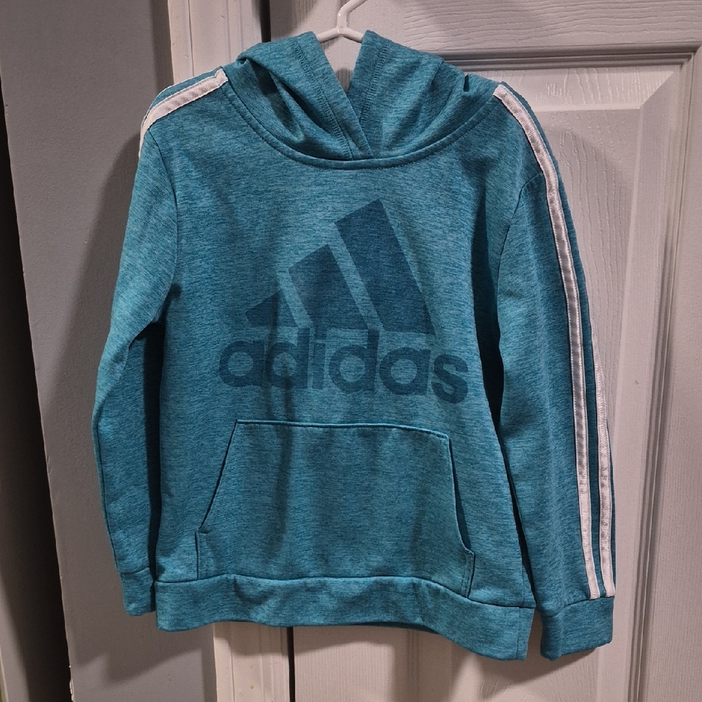 Adidas Kids Teal Hoodie with White Stripes